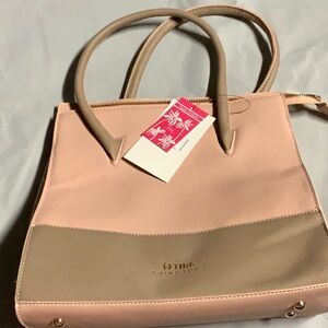 Trina Turk Pink and Tan Tote Bag with Structured Handles